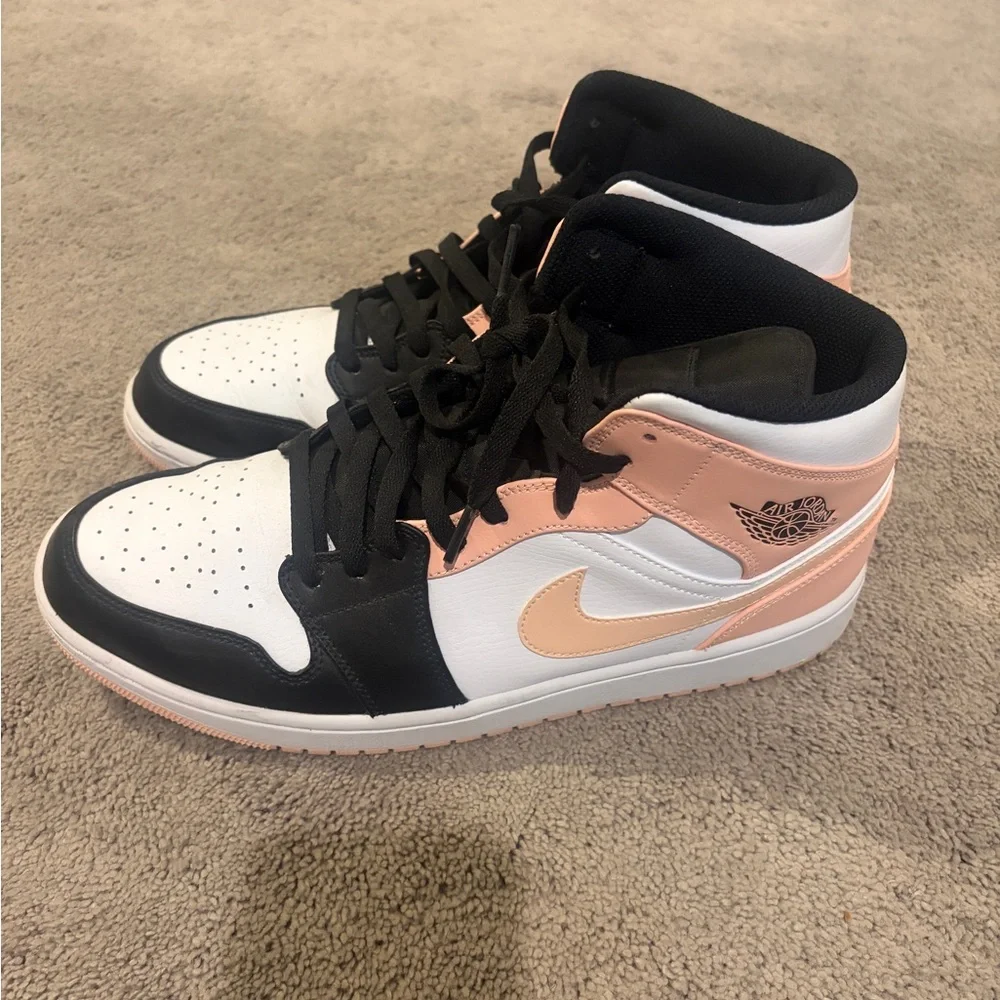Jordan Men’s Mid-Top Sneakers in Peach, Black & White